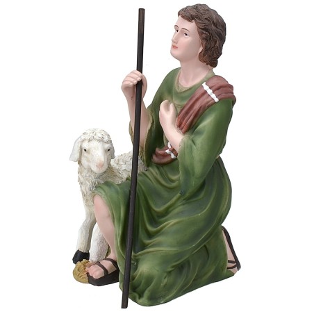 Pastore inginocchiato con pecora in resina serie 40 cm