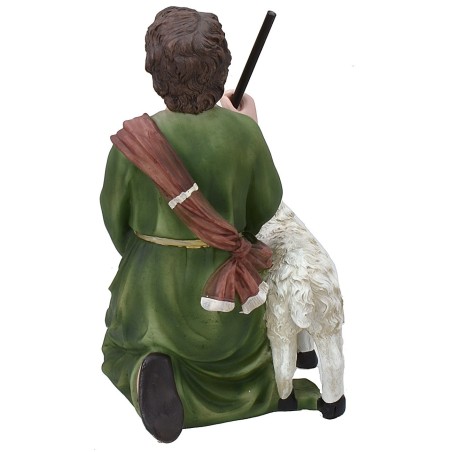 Pastore inginocchiato con pecora in resina serie 40 cm