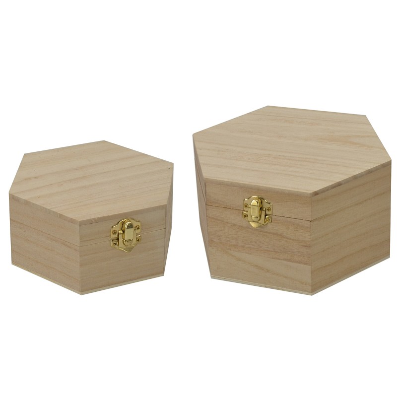 Set due scatole esagonali in legno Mondo Presepi