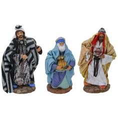 Conjunto de 3 Reyes Magos de 12 cm con ropa de tela Mundo Pesebres 2