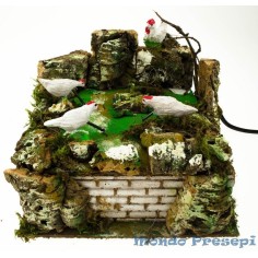 Patio con 3 gallinas en movimiento Mundo Pesebres