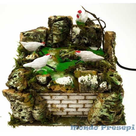 Patio con 3 gallinas en movimiento Mundo Pesebres