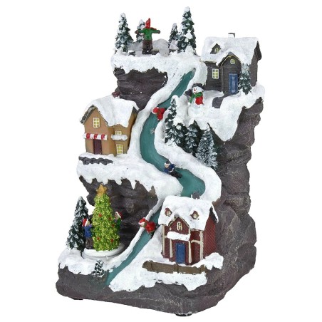 Christmas scenery with lighted track running on electricity cm