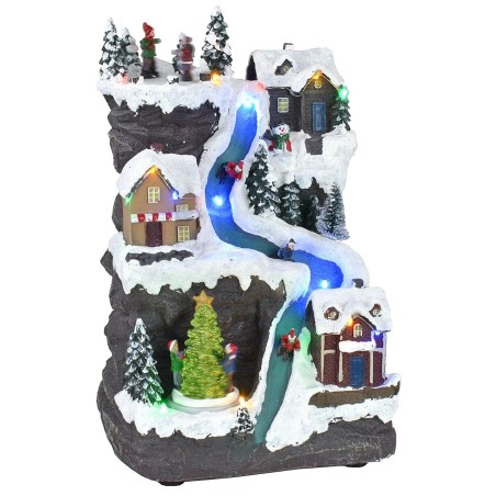 Escenario navideño con pista iluminada que funciona con