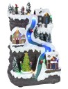 Christmas scenery with lighted track running on electricity cm
