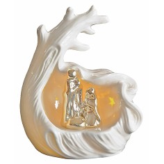 Natividad y cueva de porcelana con luz de 14x11,7x17,5 cm h 2