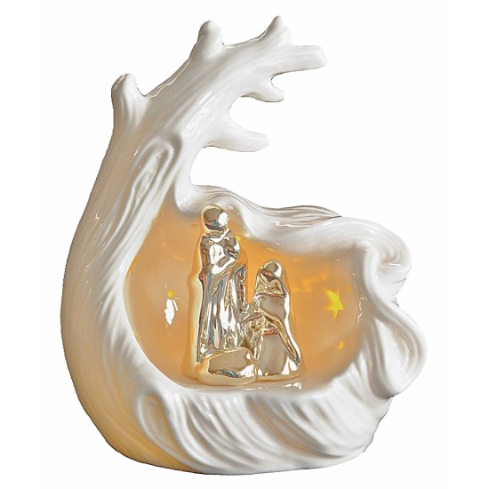Porcelain nativity and grotto with light cm 14x11,7x17,5 h