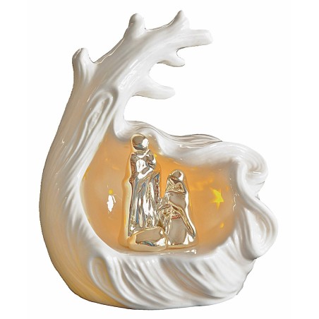 Porcelain nativity and grotto with light cm 14x11,7x17,5 h