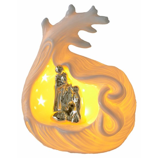 Natividad y cueva de porcelana con luz de 14x11,7x17,5 cm h