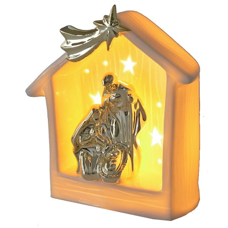 Nativity and hut in porcelain with light 15.5x9.2x18.2 h cm