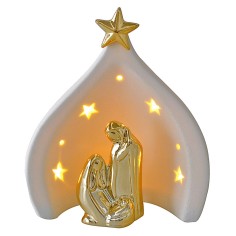 Set Natividad y cueva de porcelana con luz de 14x9,5x16,5 cm h