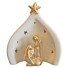 Natividad y cueva de porcelana con luz de 14x9,5x16,5 cm (alto). 2