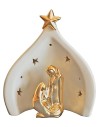 Natividad y cueva de porcelana con luz de 14x9,5x16,5 cm (alto).