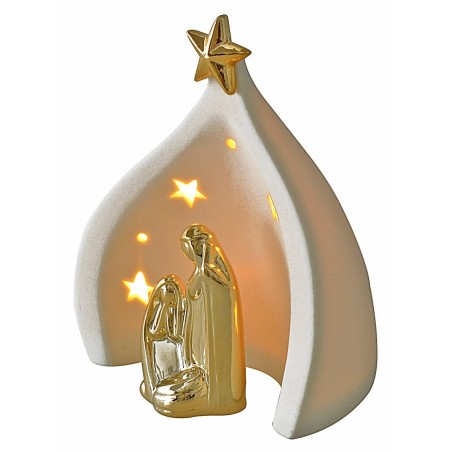 Set Natividad y cueva de porcelana con luz de 14x9,5x16,5 cm h