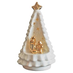 Natività e albero di Natale in porcellana illuminata cm 2
