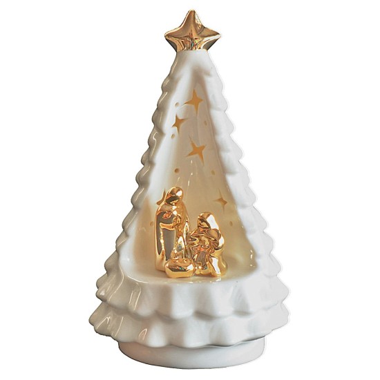 Illuminated porcelain Nativity and Christmas tree cm