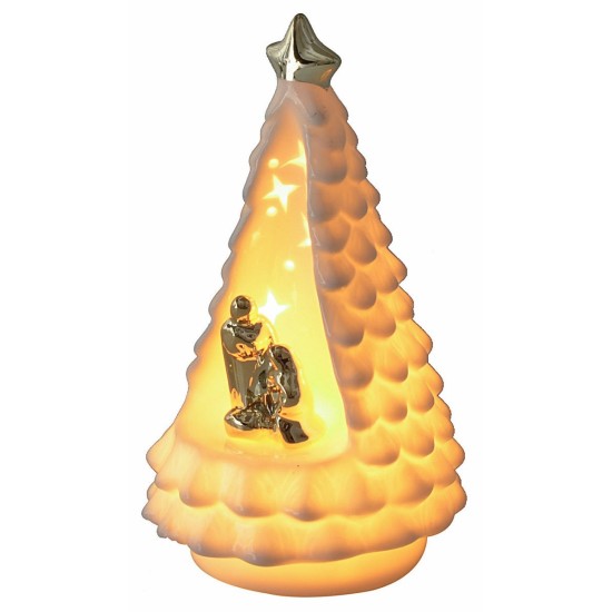 Natività e albero di Natale in porcellana illuminata cm