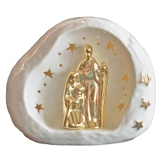 Porcelain nativity and grotto with light cm 14x9x12 h 2
