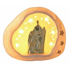 Natividad y cueva de porcelana con luz de 14x9x12 cm h Mondo
