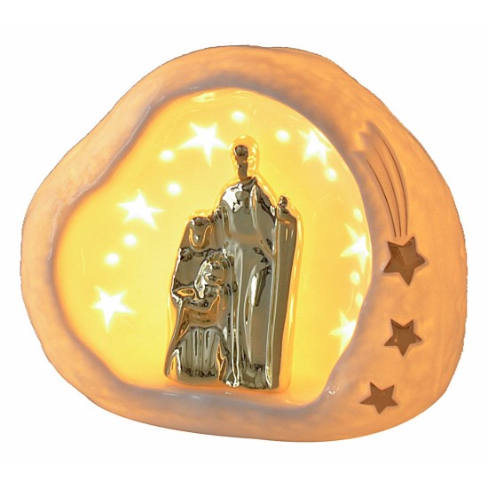 Porcelain nativity and grotto with light cm 14x9x12 h