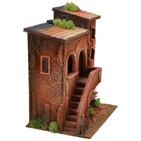 Casa doppia illuminata con scala cm 35x25x42 h