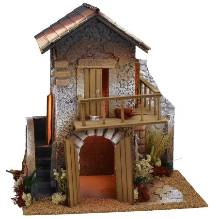 Casa iluminada para Pesebre de dos pisos con amplio balcón cm