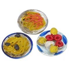 Set 3 piatti con pietanze ø 3 cm Mondo Presepi