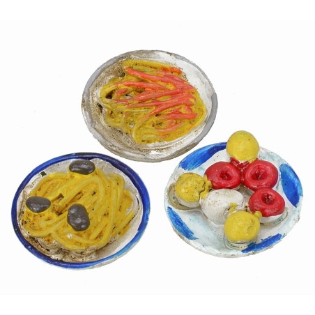 Set 3 piatti con pietanze ø 3 cm Mondo Presepi