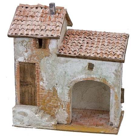 Casa stuccata con bottega e scala cm 24x16x18 h