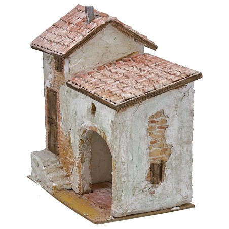 Casa stuccata con bottega e scala cm 24x16x18 h