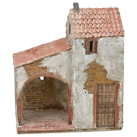 Casa stuccata con bottega cm 24,5x16x30 h