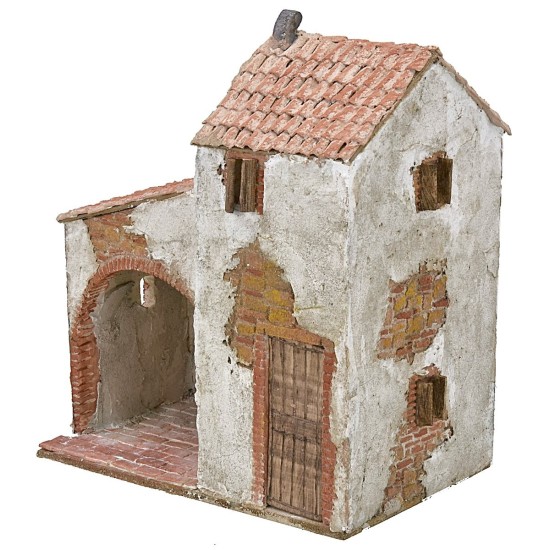 Casa estucada con tienda cm 24,5x16x30 h Mundo Pesebre