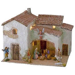 Aldea en estuco iluminada completa con figuras cm 40x30x31 h