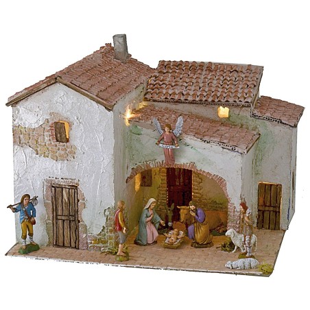 Aldea en estuco iluminada completa con figuras cm 40x30x31 h