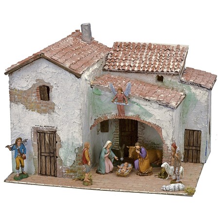 Borgo estucado iluminado completo con figuritas de 40x30x31 cm h