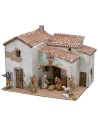 Pueblo de estuco iluminado completo con figuritas de 40x30x31