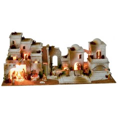 Arab nativity scene with lights, fountain with double tap and 2
