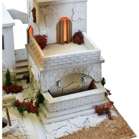 Pesebre árabe con luces, fuente de doble grifo y fuego