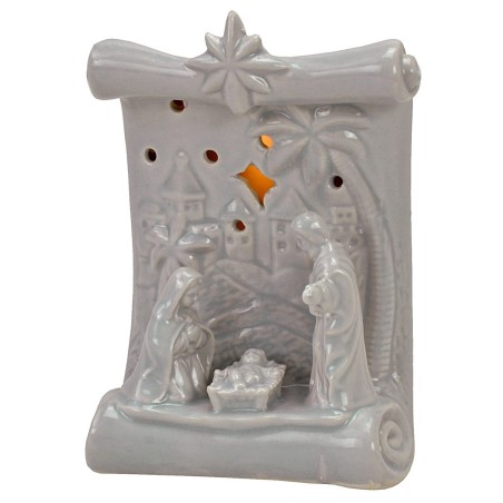 Natividad y pergamino de porcelana con luz de 10x6,5x14 cm h.