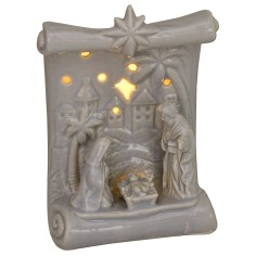 Natividad y pergamino de porcelana con luz de 10x6,5x14 cm h.