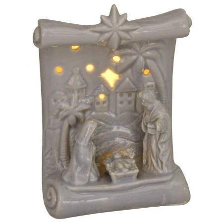 Natividad y pergamino de porcelana con luz de 10x6,5x14 cm h.
