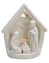 Natividad y cabaña de porcelana con luz de 14x9,2x16 cm h