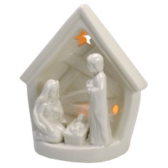 Nativity and hut in porcelain with light cm 14x9,2x16 h