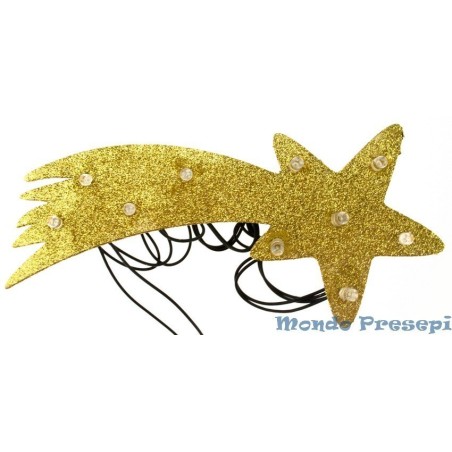 Estrella cometa de oro en madera con 10 luces LED - Art. SCL9 Mondo Presepi