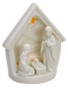 Nativity and hut in porcelain with light cm 14x9,2x16 h