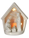 Natividad y cabaña de porcelana con luz de 14x9,2x16 cm h
