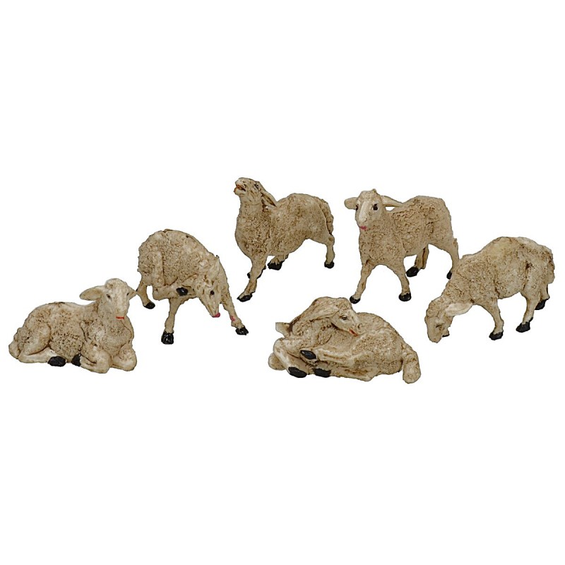 Set 6 pecore presepe in pvc per statuine cm 8