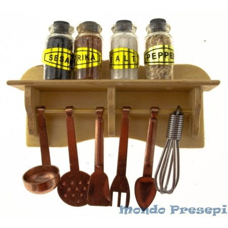 Mensola lux con vasetti e mestoli