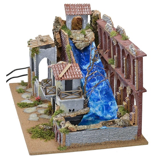 Borgo con acquedotto, cascata e fuoco funzionanti cm 58x38x35 h