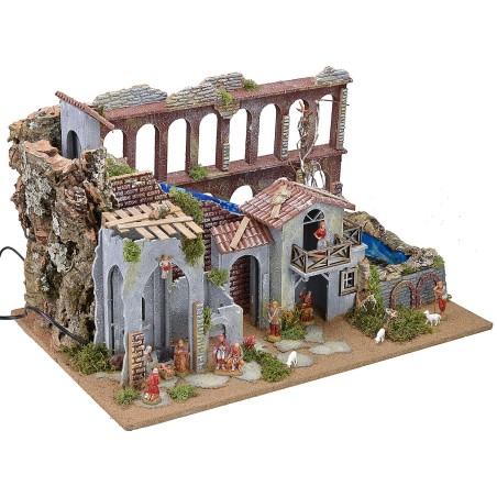 Hamlet with working aqueduct, waterfall and fire complete with